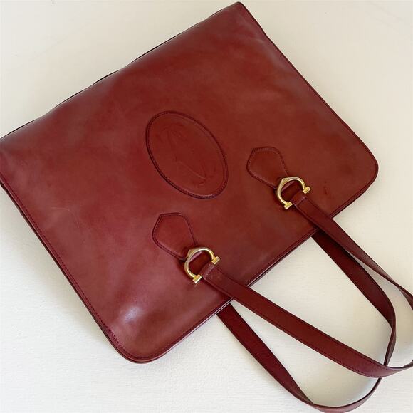 CARTIER Vintage Large Burgandy Leather Doctors Unisex Handbag - Picture 9 of 16